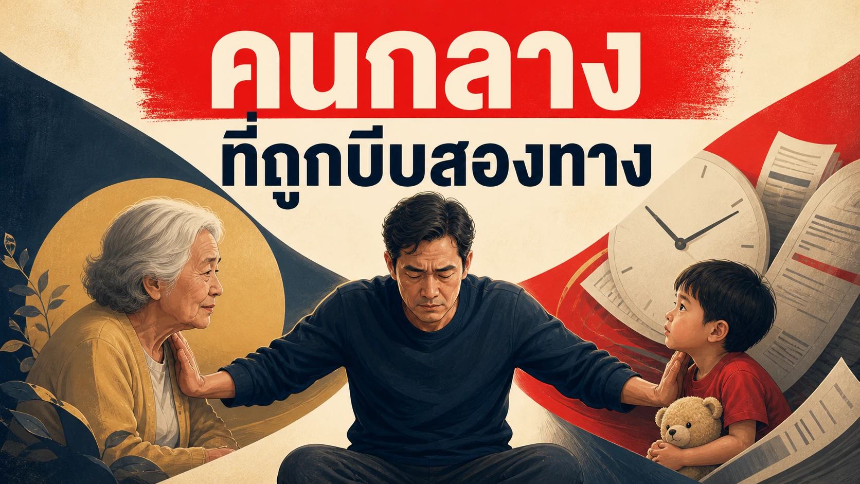Sandwich Generation: คนที่ต้องดูแลทั้งพ่อแม่สูงวัยและลูกไปพร้อมกัน งานวิจัยชี้ภาระนี้ทำร้ายใจได้จริง แต่ไม่ใช่ทุกคนเท่ากัน
